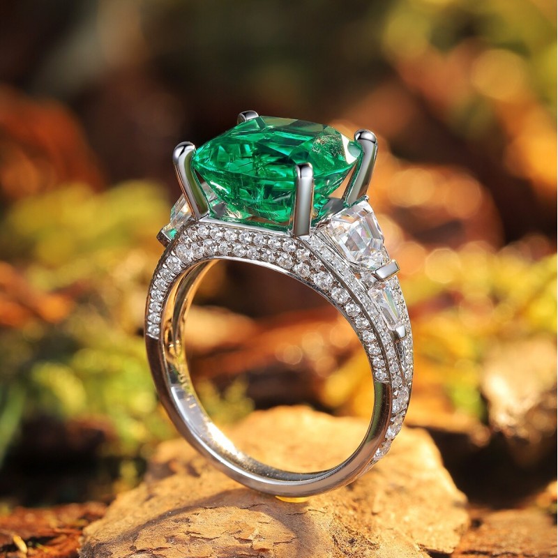 Ruif Jewelry Classic Design S925 Silver 5.42ct Lab Grown Emerald Ring Wedding Bands