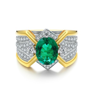 Ruif Jewelry Classic Design S925 Silver 2.51ct/3.6ct Lab Grown Emerald/Sapphire Ring Wedding Bands