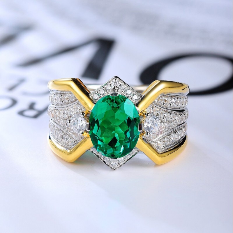 Ruif Jewelry Classic Design S925 Silver 2.51ct/3.6ct Lab Grown Emerald/Sapphire Ring Wedding Bands