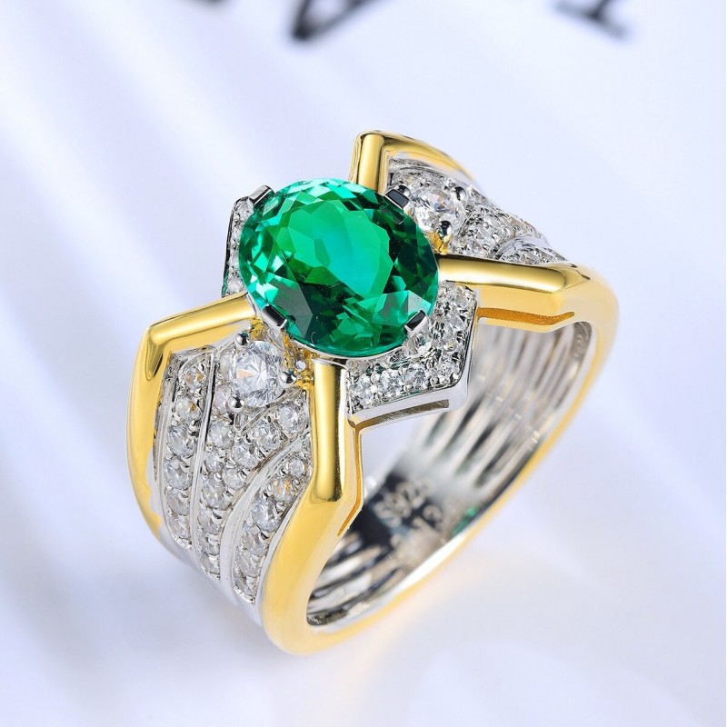 Ruif Jewelry Classic Design S925 Silver 2.51ct/3.6ct Lab Grown Emerald/Sapphire Ring Wedding Bands