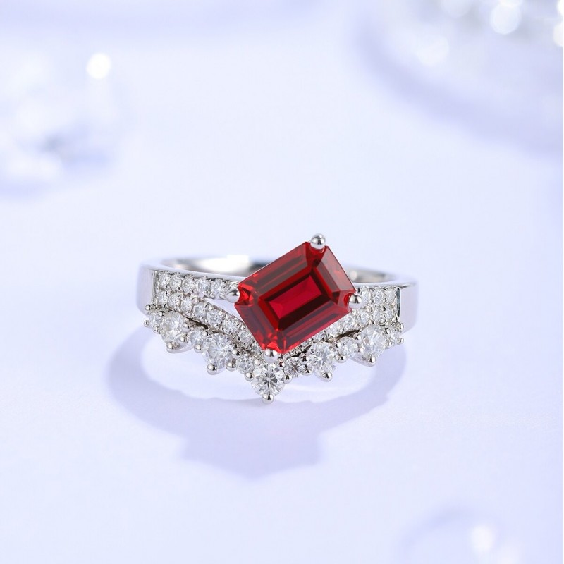 Ruif Jewelry Classic Design S925 Silver 2.06ct Lab Grown Ruby Ring Wedding Bands