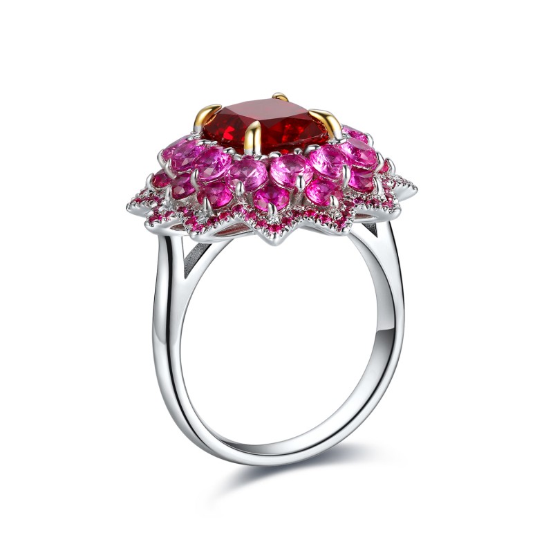 Ruif Jewelry Classic Design S925 Silver 3.5ct Lab Grown Ruby Ring Wedding Bands