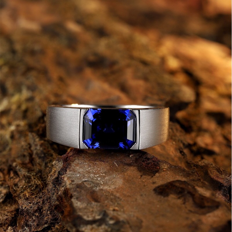 Ruif Jewelry Classic Design S925 Silver 3.51ct Lab Grown Sapphire Ring Wedding Bands Men's ring