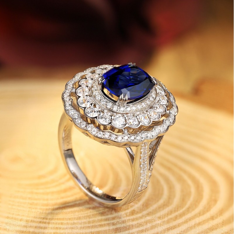 Ruif Jewelry Classic Design S925 Silver 4.005ct Lab Grown Sapphire Ring Wedding Bands ring