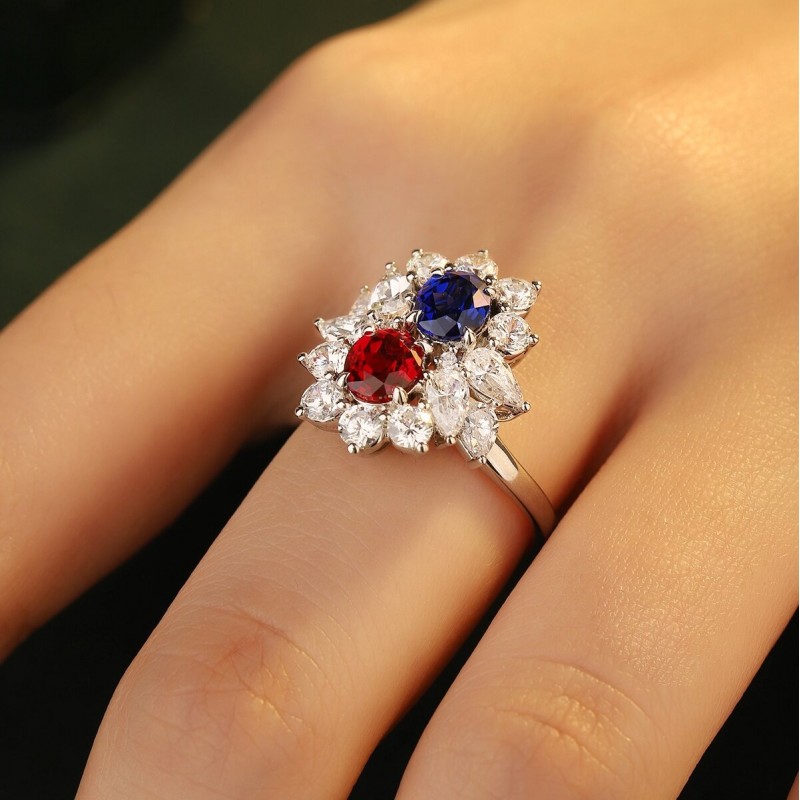 Ruif Jewelry Classic Design S925 Silver Lab Grown Sapphire Ruby Ring Wedding Bands ring