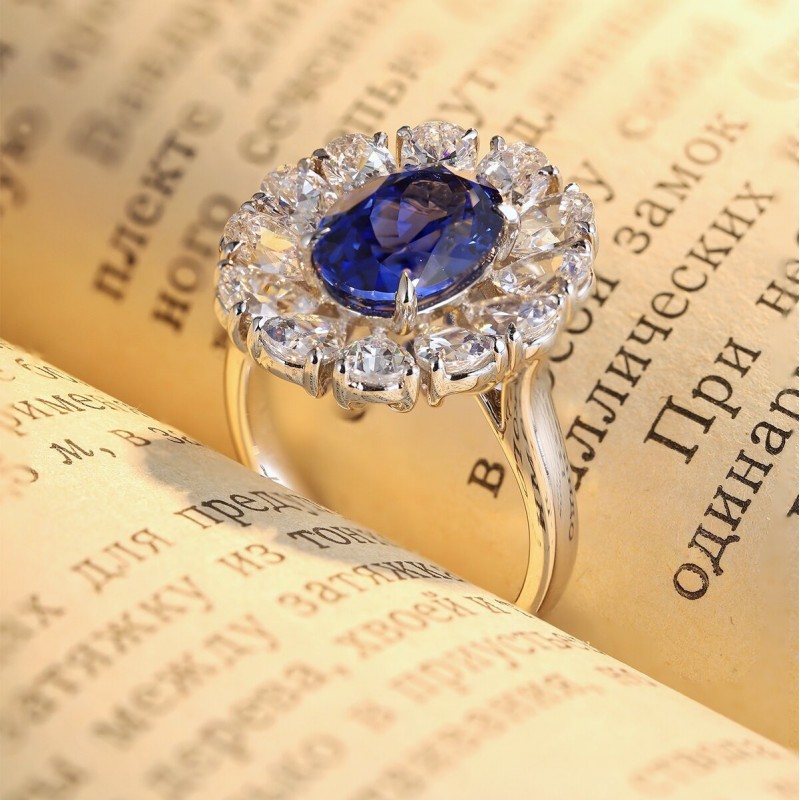 Ruif Jewelry Classic Design S925 Silver 3.533ct Lab Grown Ruby And Royal Blue Sapphire Ring Oval Shape Wedding Bands