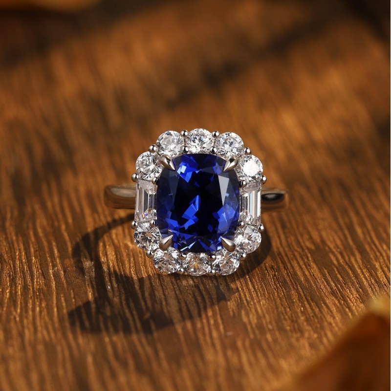 Ruif Jewelry Classic Design S925 Silver 3.27ct Lab Grown Emerald Ring  Royal Blue Sapphire Ruby Asscher Cut Gemstone Jewelry Wedding Bands