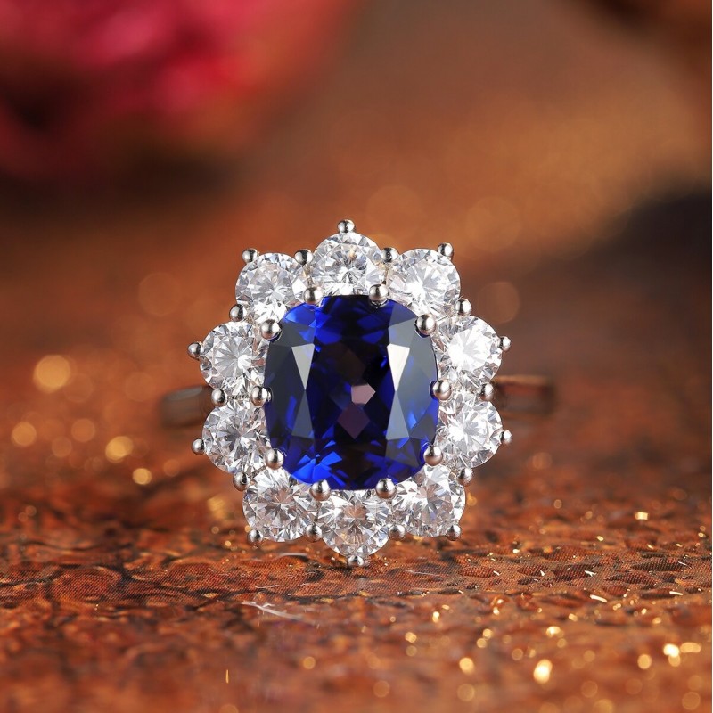 Ruif Jewelry Classic Design S925 Silver 2.41ct Lab Grown Emerald Ring Ruby And Royal Blue Sapphire Ring Wedding Bands