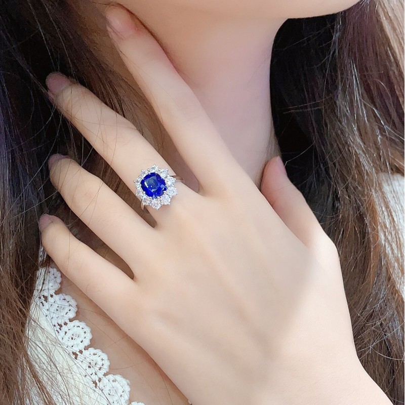 Ruif Jewelry Classic Design S925 Silver 2.41ct Lab Grown Emerald Ring Ruby And Royal Blue Sapphire Ring Wedding Bands