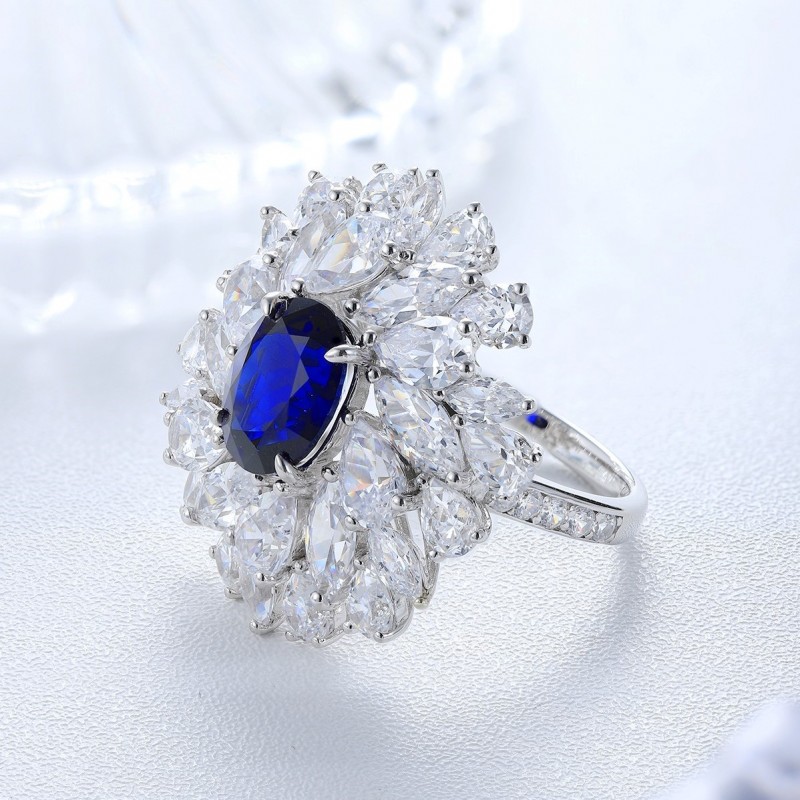 Ruif Jewelry Classic Design S925 Silver 2.45ct Lab Grown Emerald And Sapphire Ring Wedding Bands