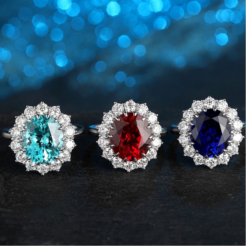 Ruif Jewelry Classic Design S925 Silver 6.66ct Lab Grown Ruby And Royal Blue Sapphire Ring Wedding Bands