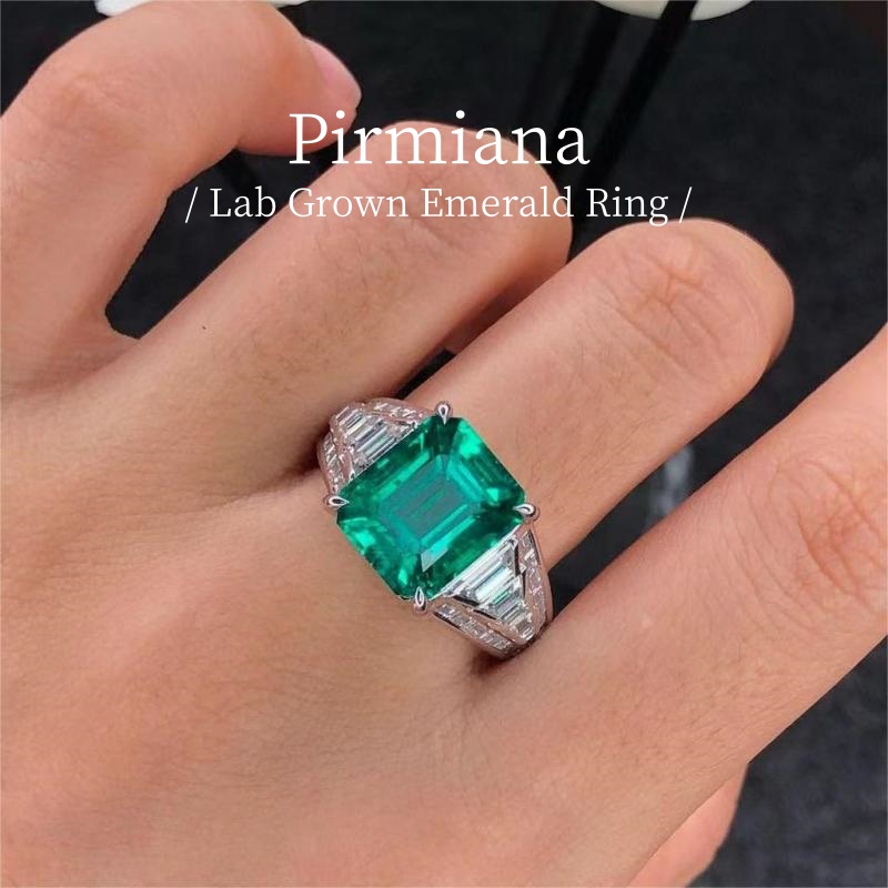 Ruif Jewelry Customized PT950 5.73ct Lab Grown Emerald Ring With DEF Lab Grown Diamond Band Jewelry for Women