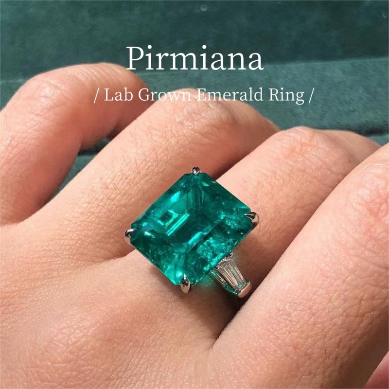 Ruif Jewelry Customized PT950 10ct Lab Grown Emerald Ring With DEF Lab Grown Diamond Band Jewelry for Women