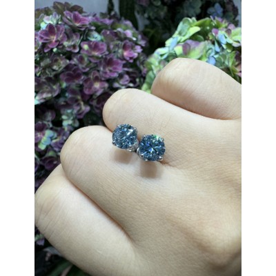 Ruif Jewelry Customized 18k White Gold 1ctx2pcs Fancy Blue Lab Grown Diamond Earrings Classic Engagement Band Jewelry 