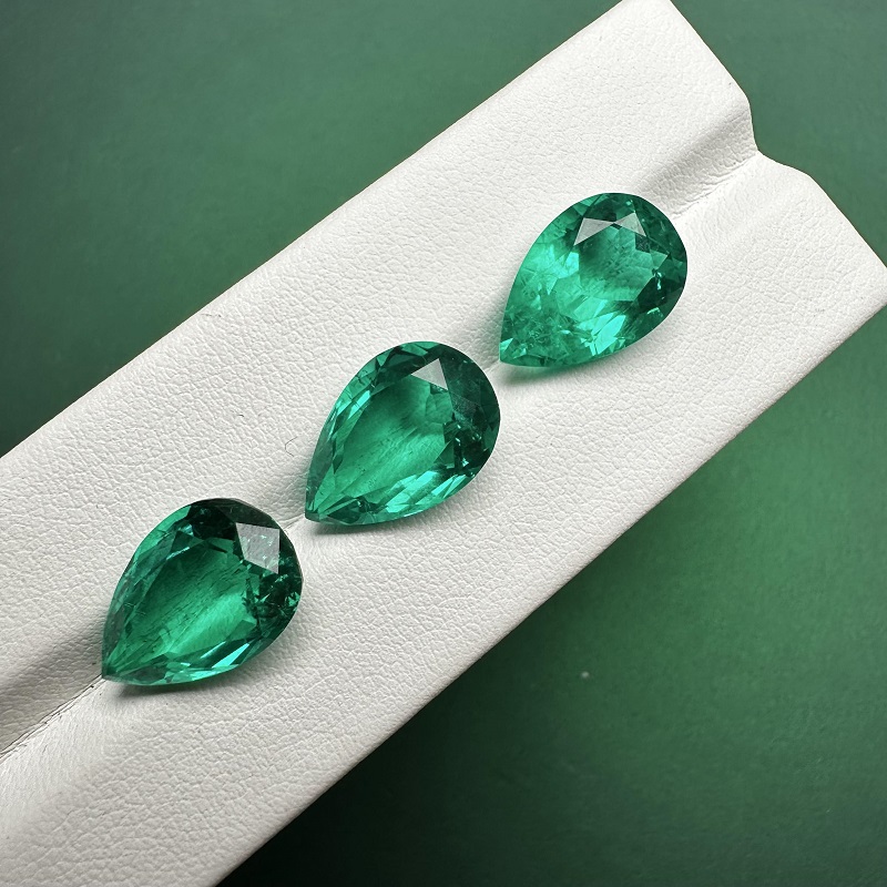 Ruif Jewelry Hand Made Hydrothermal Lab Grown Emerald Popular Pear Shape Loose Gemstone for Jewelry Design