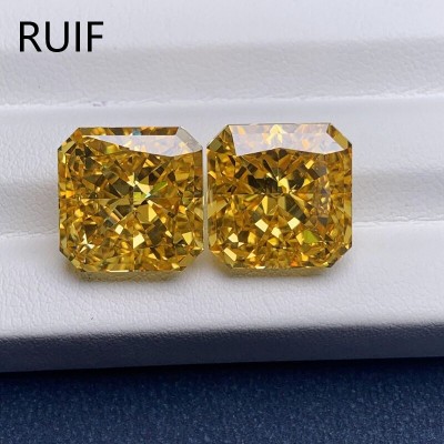  RUIF Jewelry Radiant Cut Golden Yellow Color Crushed Ice Cutting Cubic Zirconia Stone High Carbon Diamond Loose CZ for Jewelry Making