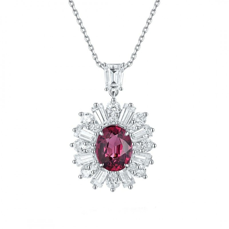 Ruif Jewelry Classic Design S925 Silver 1.84ct Natural Garnet Necklace Gemstone Jewelry