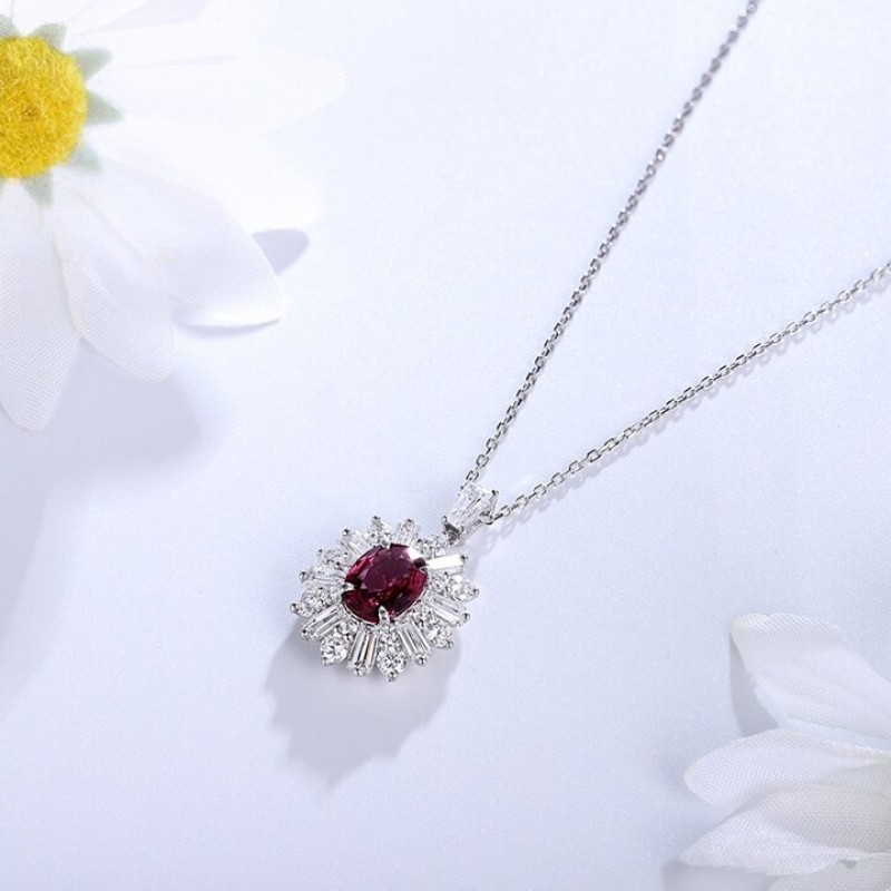 Ruif Jewelry Classic Design S925 Silver 1.84ct Natural Garnet Necklace Gemstone Jewelry