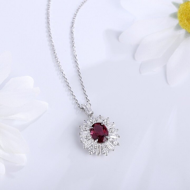 Ruif Jewelry Classic Design S925 Silver 1.84ct Natural Garnet Necklace Gemstone Jewelry