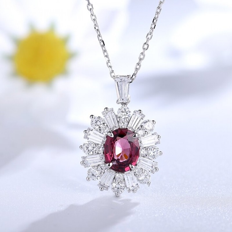 Ruif Jewelry Classic Design S925 Silver 1.84ct Natural Garnet Necklace Gemstone Jewelry