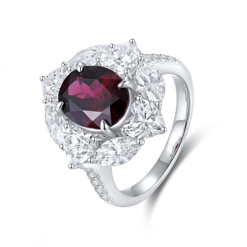 Ruif Jewelry Classic Design S925 Silver 3.28ct Natural Garnet Ring Gemstone Jewelry