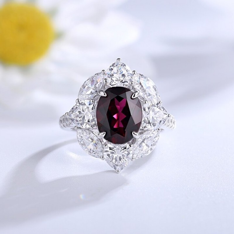 Ruif Jewelry Classic Design S925 Silver 3.28ct Natural Garnet Ring Gemstone Jewelry