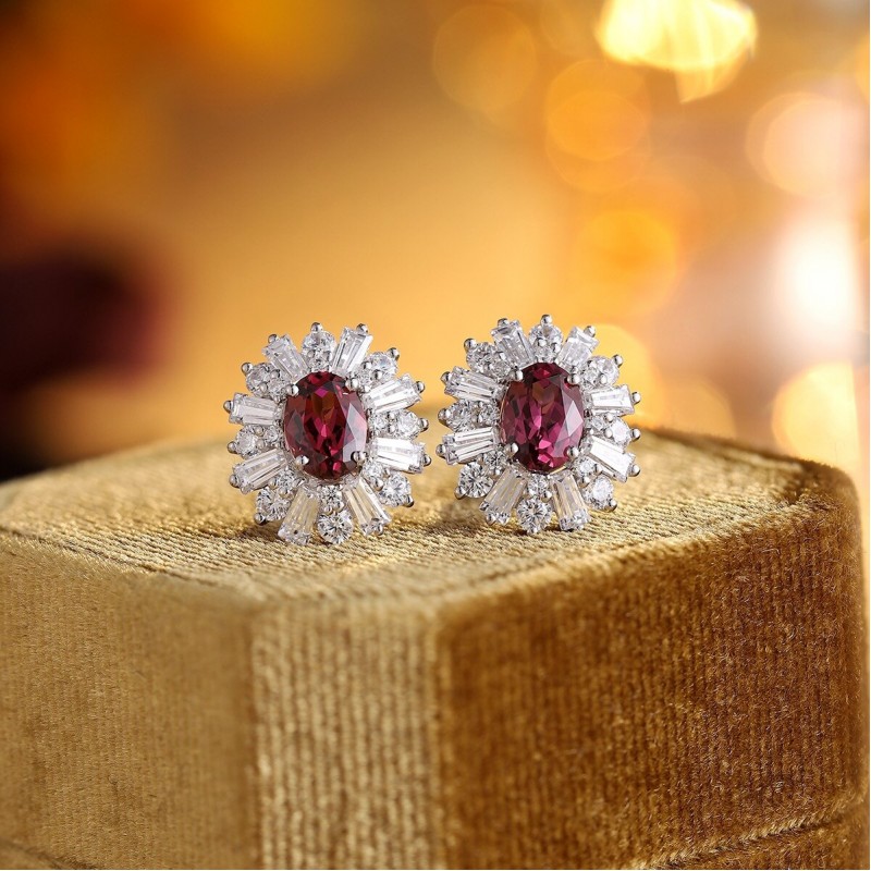 Ruif Jewelry Classic Design S925 Silver 2.05ct Natural Garnet Earrings Gemstone Jewelry