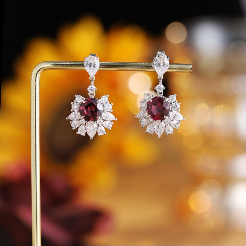 Ruif Jewelry Classic Design S925 Silver 4.98ct Natural Garnet Earrings Gemstone Jewelry