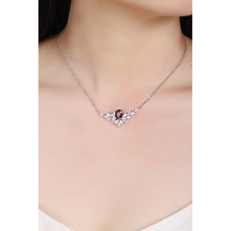 Ruif Jewelry Classic Design S925 Silver 2.3ct Natural Garnet Necklace Gemstone Jewelry