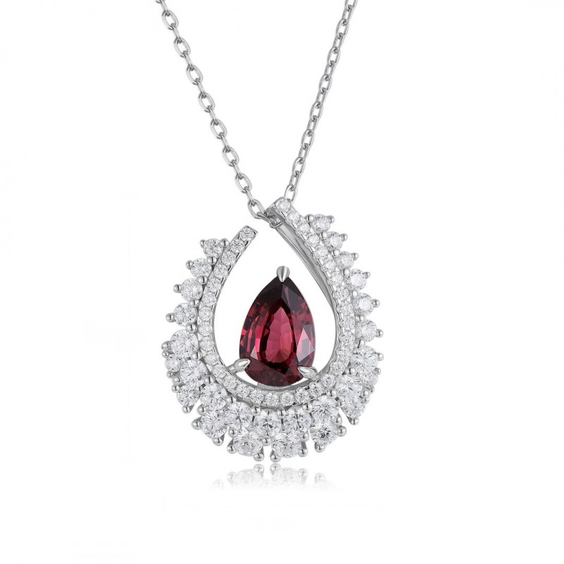 Ruif Jewelry Classic Design S925 Silver 2.56ct Natural Garnet Necklace Gemstone Jewelry