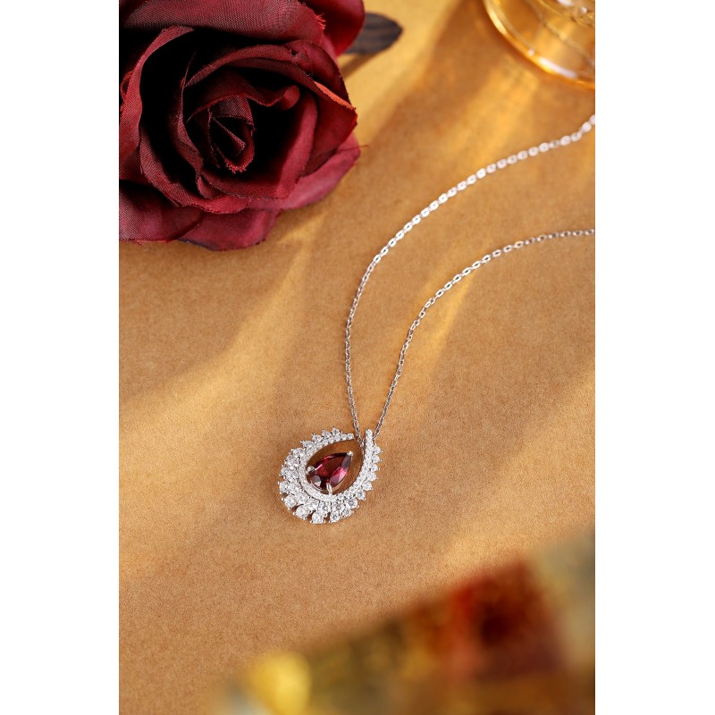 Ruif Jewelry Classic Design S925 Silver 2.56ct Natural Garnet Necklace Gemstone Jewelry