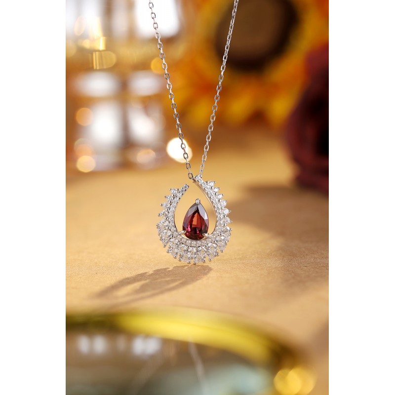 Ruif Jewelry Classic Design S925 Silver 2.56ct Natural Garnet Necklace Gemstone Jewelry