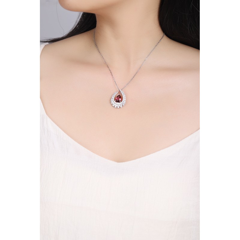 Ruif Jewelry Classic Design S925 Silver 2.56ct Natural Garnet Necklace Gemstone Jewelry