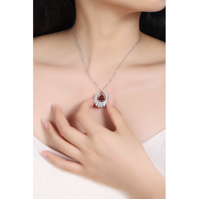 Ruif Jewelry Classic Design S925 Silver 2.56ct Natural Garnet Necklace Gemstone Jewelry