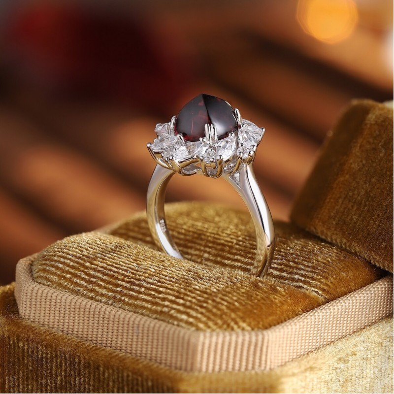 Ruif Jewelry Classic Design S925 Silver 3.32ct Natural Garnet Ring Gemstone Jewelry