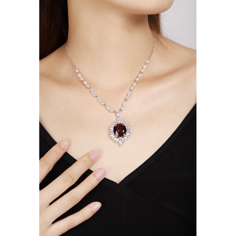 Ruif Jewelry Classic Design S925 Silver 18.68ct Natural Garnet Necklace Gemstone Jewelry