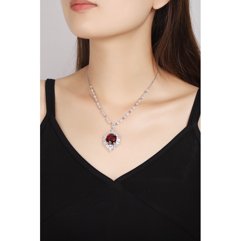 Ruif Jewelry Classic Design S925 Silver 18.68ct Natural Garnet Necklace Gemstone Jewelry