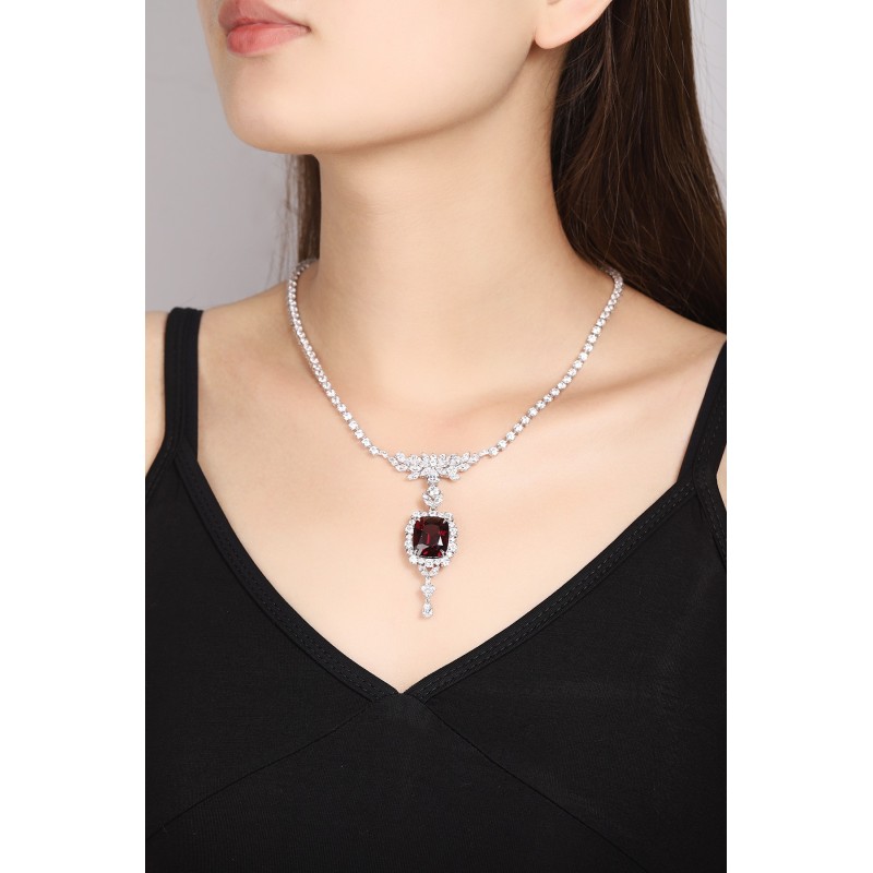 Ruif Jewelry Classic Design S925 Silver 20.35ct Natural Garnet Necklace Gemstone Jewelry