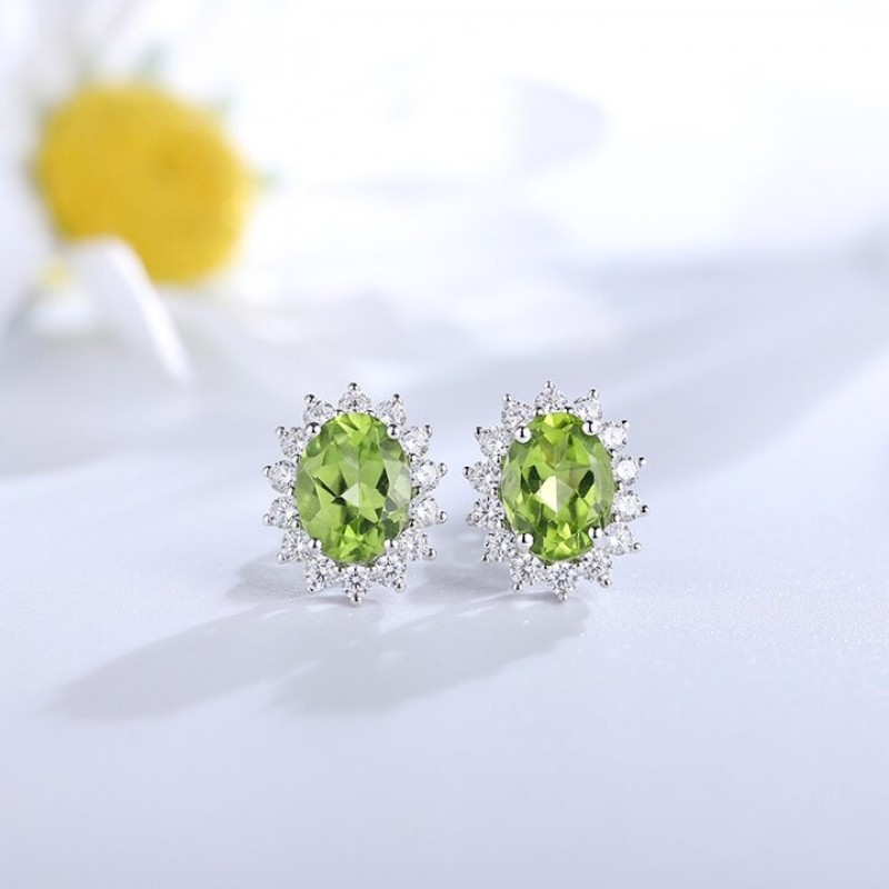 Ruif Jewelry Classic Design S925 Silver 2.735ct/3.56ct/1.34ct Natural Peridot Earrings/Necklace/Ring Gemstone Jewelry