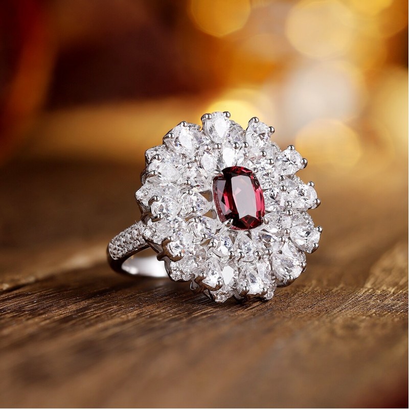 Ruif Jewelry Classic Design S925 Silver 1.83ct Natural Garnet Ring Gemstone Jewelry