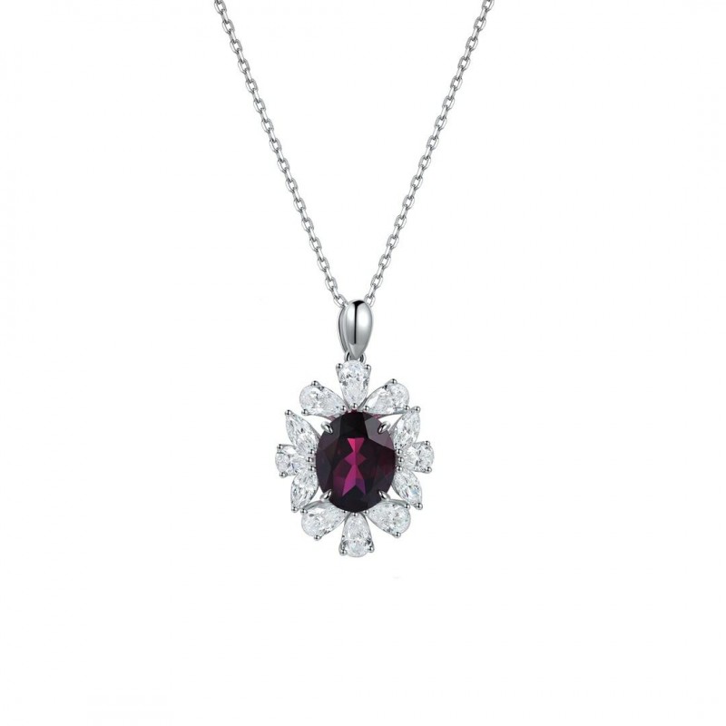 Ruif Jewelry Classic Design S925 Silver 3.11ct Natural Garnet Necklace Gemstone Jewelry