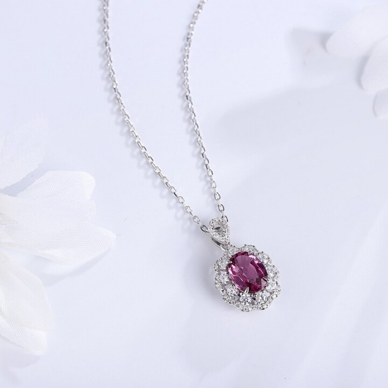 Ruif Jewelry Classic Design S925 Silver 1.92ct Natural Garnet Necklace Gemstone Jewelry