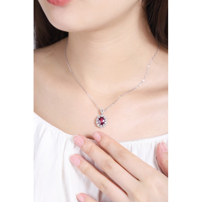 Ruif Jewelry Classic Design S925 Silver 1.92ct Natural Garnet Necklace Gemstone Jewelry