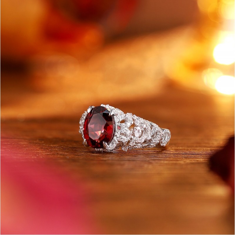 Ruif Jewelry Classic Design S925 Silver 3.58ct Natural Garnet Ring Gemstone Jewelry