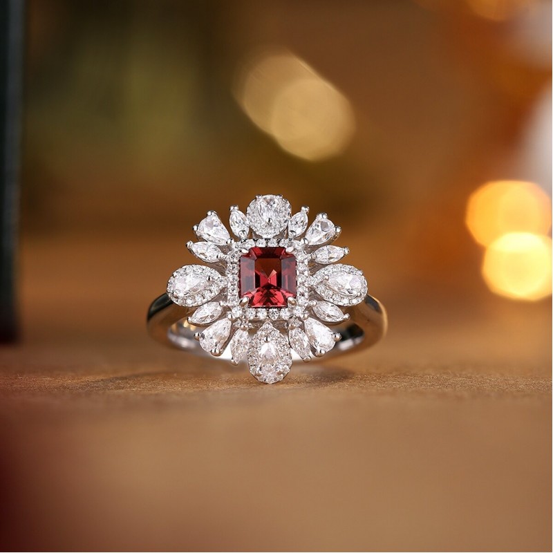 Ruif Jewelry Classic Design S925 Silver 0.62ct Natural Garnet Ring Gemstone Jewelry