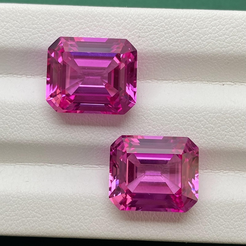 Ruif Jewelry Hand Made Hot Pink Color Lab Sapphire Emerald Cut Loose Gemstone for DIY Jewelry Making