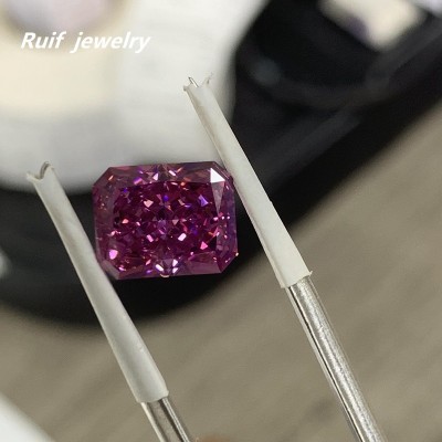  RUIF Jewelry Radiant Cut Fancy Purplish Pink Color Crushed Ice Cutting Cubic Zirconia Stone High Carbon Diamond Loose CZ for Jewelry Making