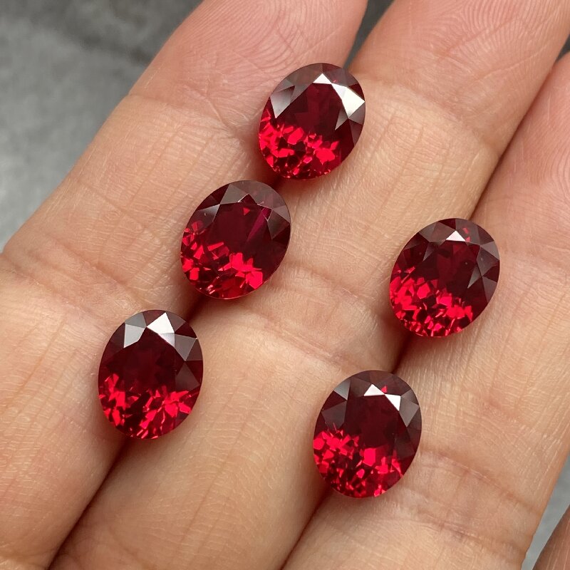 Ruif Jewelry Hand Made Top Quality Oval Shape Red Lab Ruby Loose Gemstones for Jewelry Making