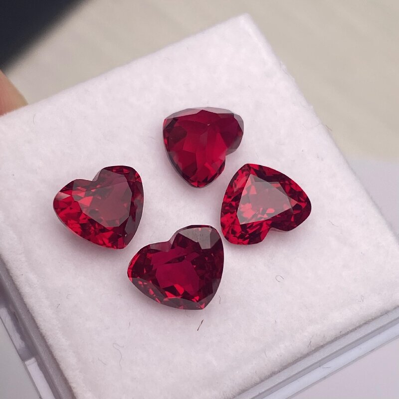 Ruif Jewelry Heart Shape Pigeon Blood Red Lab Ruby Loose Gemstones for Diy Jewelry Rings Necklaces Earrings Making